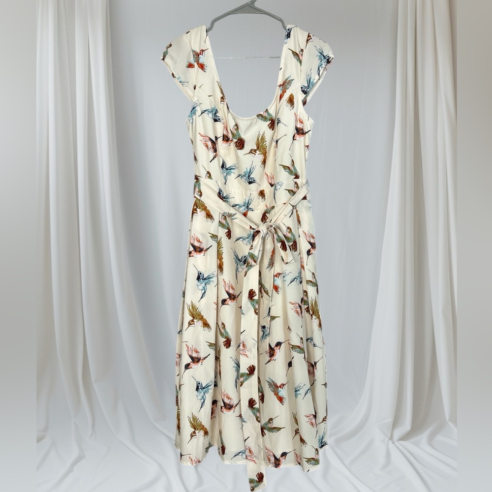 eShakti Cream Maxi Dress with Bird Print